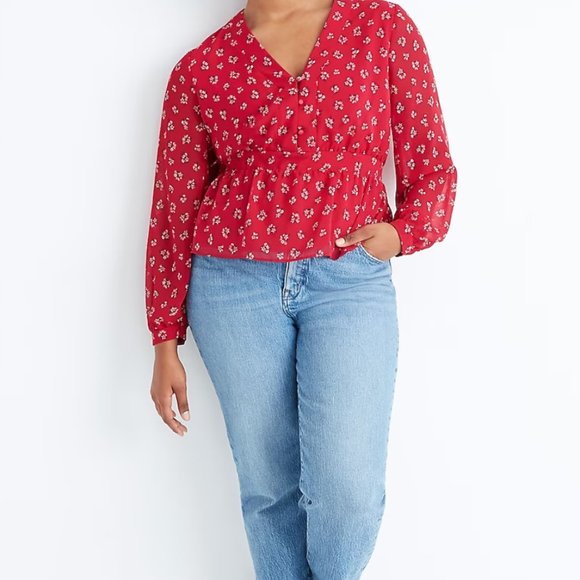 Madewell V-Neck Peplum Top in Little Lilies - Picture 2 of 3